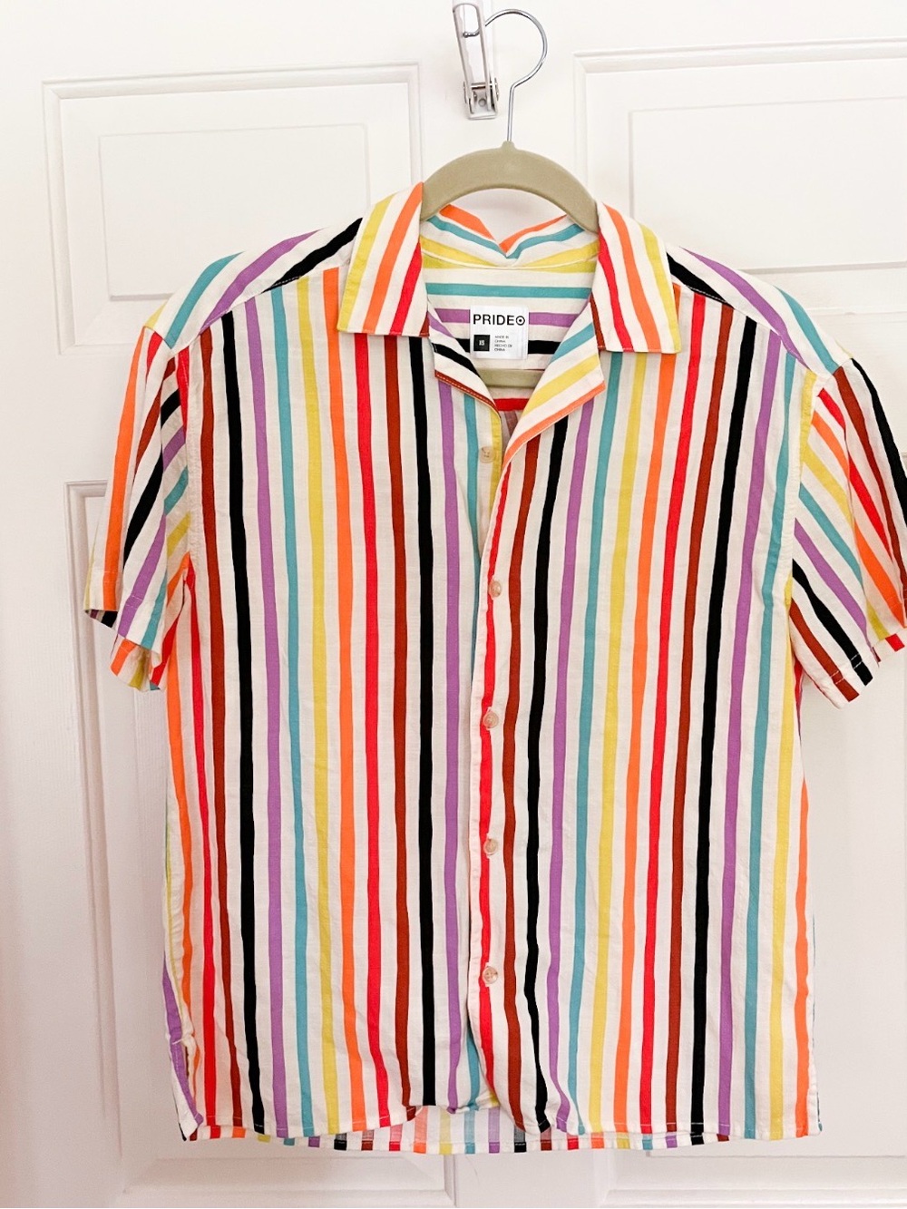 Women's Target Pride Rainbow Striped Short Sleeve Button Down Size XS